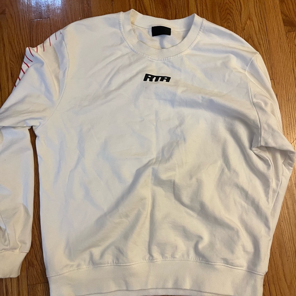 RtA Cream Crewneck Sweater with Red Accents